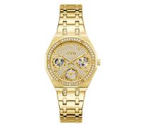 Multifunktionsuhr GUESS "QUINN", gold (goldfarben), Armbanduhren, Damen, Quarzuhr, Armbanduhr, Damenuhr, Edelstahlarmband, Datum (25457150-0) goldfarben