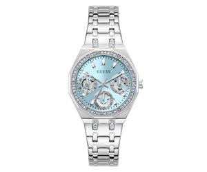 Multifunktionsuhr GUESS "QUINN", silber (silberfarben), Armbanduhren, Damen, Quarzuhr, Armbanduhr, Damenuhr, Edelstahlarmband, Datum (33633510-0) silberfarben