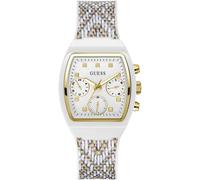 Multifunktionsuhr GUESS "RENDEZVOUS", beige (weiß, beige), Armbanduhren, Damen, Quarzuhr, Armbanduhr, Damenuhr, Datum, Wochentag, Nylon/Silikonarmband (93437502-0) weiß, beige