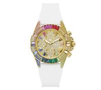 Multifunktionsuhr GUESS "TRUE", weiß, goldfarben, Armbanduhren, Damen, Quarzuhr, Armbanduhr, Damenuhr, Silikonarmband, analog, Wochentag, Tag (24521816-0) weiß, goldfarben