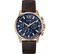 Multifunktionsuhr GUESS "WALKER", dunkelbraun, dunkelblau, Armbanduhren, Herren, Quarzuhr, Armbanduhr, Herrenuhr, Datum, Wochentag, Lederarmband (78466562-0) dunkelbraun, dunkelblau