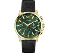 Multifunktionsuhr GUESS "WALKER", schwarz (schwarz, grün), Armbanduhren, Herren, Multifunktionsuhr, Quarzuhr, Armbanduhr, Herrenuhr, Datum, Wochentag, Lederarmband (90726458-0)