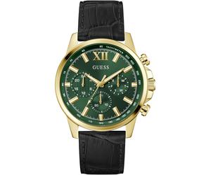 Multifunktionsuhr GUESS "WALKER", schwarz (schwarz, grün), Armbanduhren, Herren, Quarzuhr, Armbanduhr, Herrenuhr, Datum, Wochentag, Lederarmband (90726458-0) schwarz, grün