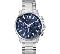 Multifunktionsuhr GUESS "WALKER", silber (silberfarben, blau), Armbanduhren, Herren, Quarzuhr, Armbanduhr, Herrenuhr, Datum, Wochentag, Edelstahlarmband (87326849-0) silberfarben, blau