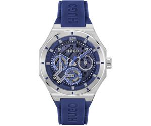 Multifunktionsuhr HUGO "GRAIL SKELETON", blau, Armbanduhren, Herren, Armbanduhr, Quarzuhr, Herrenuhr, Datum, Silikonarmband (79209740-0) blau