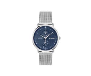 Multifunktionsuhr HUGO "STYLE", silberfarben, blau, Armbanduhren, Herren, Quarzuhr, Armbanduhr, Herrenuhr, Edelstahlarmband, analog (84089632-0) silberfarben, blau
