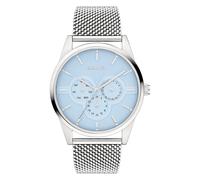 Multifunktionsuhr S.OLIVER "Round Basic", blau (silberfarben, hellblau), Armbanduhren, Herren, Quarzuhr, Armbanduhr, Herrenuhr, Edelstahlarmband, analog (87693524-0) silberfarben, hellblau