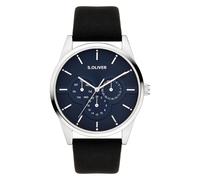 Multifunktionsuhr S.OLIVER "Round Basic", schwarz (schwarz, blau), Armbanduhren, Herren, Quarzuhr, Armbanduhr, Herrenuhr, Lederarmband, analog (26168045-0) schwarz, blau