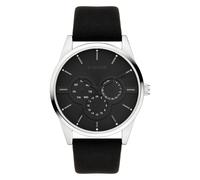 Multifunktionsuhr S.OLIVER "Round Basic", schwarz (schwarz, silberfarben), Armbanduhren, Herren, Quarzuhr, Armbanduhr, Herrenuhr, Lederarmband, analog (52204402-0) schwarz, silberfarben