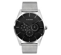 Multifunktionsuhr S.OLIVER "Round Basic", schwarz (silberfarben), Armbanduhren, Herren, Quarzuhr, Armbanduhr, Herrenuhr, Edelstahlarmband, analog (42661002-0) silberfarben
