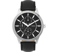 Multifunktionsuhr TIMEX "CHICAGO", schwarz, Armbanduhren, Kinder, Quarzuhr, Armbanduhr, Herrenuhr, Lederarmband, Datum, Leuchtzeiger (76701520-0) schwarz