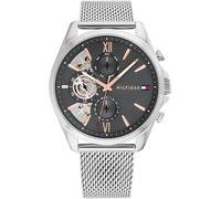 Multifunktionsuhr TOMMY HILFIGER "BAKER", silber (silberfarben, grau), Armbanduhren, Damen, Quarzuhr, Armbanduhr, Herrenuhr, Edelstahlarmband, analog, Tag (57735366-0) silberfarben, grau