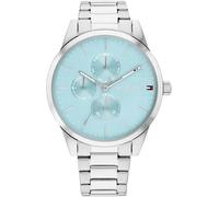 Multifunktionsuhr TOMMY HILFIGER "CAMILLE", blau (edelstahlfarben, hellblau), Armbanduhren, Damen, Quarzuhr, Armbanduhr, Damenuhr, Edelstahlarmband, analog (76034961-0) edelstahlfarben, hellblau