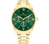 Multifunktionsuhr TOMMY HILFIGER "CAMILLE" Armbanduhren goldfarben (goldfarben, grün) Damen (27020761-0) goldfarben, grün