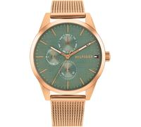 Multifunktionsuhr TOMMY HILFIGER "CAMILLE", gold (roségoldfarben, grün), Armbanduhren, Damen, Quarzuhr, Armbanduhr, Damenuhr, Edelstahlarmband, analog (30344304-0) roségoldfarben, grün