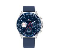 Multifunktionsuhr TOMMY HILFIGER "CLARK", blau, silberfarben, Armbanduhren, Herren, Quarzuhr, Armbanduhr, Herrenuhr, Lederarmband, analog (74266263-0) blau, silberfarben