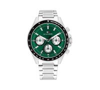Multifunktionsuhr TOMMY HILFIGER "CLARK", edelstahlfarben, grün, Armbanduhren, Herren, Quarzuhr, Armbanduhr, Herrenuhr, Edelstahlarmband, analog (83896118-0) edelstahlfarben, grün