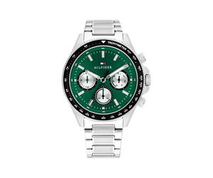 Multifunktionsuhr TOMMY HILFIGER "CLARK", edelstahlfarben, grün, Armbanduhren, Herren, Quarzuhr, Armbanduhr, Herrenuhr, Edelstahlarmband, analog (83896118-0) edelstahlfarben, grün