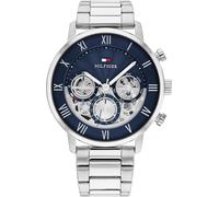 Multifunktionsuhr TOMMY HILFIGER "CLASSIC", silber (silberfarben, dunkelblau), Armbanduhren, Herren, Quarzuhr, Armbanduhr, Herrenuhr, Datum, Edelstahlarmband (54787724-0) silberfarben, dunkelblau