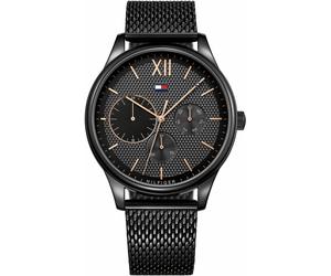 Multifunktionsuhr TOMMY HILFIGER "DAMON", schwarz, Armbanduhren, Damen, Quarzuhr, Armbanduhr, Herrenuhr, Datum, Edelstahlarmband (64027864-0) schwarz