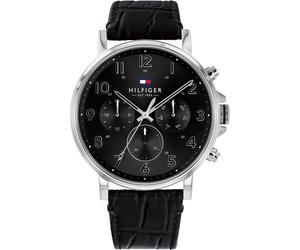 Multifunktionsuhr TOMMY HILFIGER "DANIEL", schwarz (schwarz, silberfarben), Armbanduhren, Herren, Quarzuhr, Armbanduhr, Herrenuhr, Datum, Lederarmband (39433339-0) schwarz, silberfarben