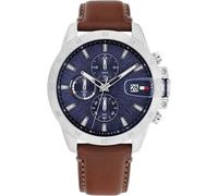 Multifunktionsuhr TOMMY HILFIGER "JAMESON", braun (braun, blau), Armbanduhren, Herren, Quarzuhr, Armbanduhr, Herrenuhr, Lederarmband, analog, Tag (61651545-0) braun, blau