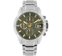 Multifunktionsuhr TOMMY HILFIGER "JAMESON", grün (edelstahlfarben, grün), Armbanduhren, Herren, Quarzuhr, Armbanduhr, Herrenuhr, Edelstahlarmband, analog, Tag (10347015-0) edelstahlfarben, grün