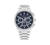 Multifunktionsuhr TOMMY HILFIGER "Sam", silberfarben, blau, Armbanduhren, Herren, Quarzuhr, Armbanduhr, Herrenuhr, Edelstahlarmband, analog, Tag (42215508-0) silberfarben, blau