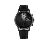 Multifunktionsuhr TOMMY HILFIGER "Stewart", schwarz, Armbanduhren, Herren, Quarzuhr, Armbanduhr, Herrenuhr, Lederarmband, analog (93248808-0) schwarz