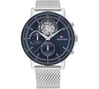 Multifunktionsuhr TOMMY HILFIGER "STEWART", silber (silberfarben, blau), Armbanduhren, Herren, Quarzuhr, Armbanduhr, Herrenuhr, Edelstahlarmband, analog (59704732-0) silberfarben, blau