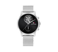 Multifunktionsuhr TOMMY HILFIGER "Stewart", silberfarben, schwarz, Armbanduhren, Herren, Quarzuhr, Armbanduhr, Herrenuhr, Edelstahlarmband, analog (34606635-0) silberfarben, schwarz
