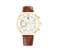 Multifunktionsuhr TOMMY HILFIGER "TH-OXFORD", braun, goldfarben, Armbanduhren, Herren, Quarzuhr, Armbanduhr, Herrenuhr, Lederarmband, analog (26935312-0) braun, goldfarben