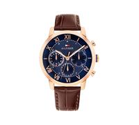 Multifunktionsuhr TOMMY HILFIGER "TH-OXFORD", braun, roségoldfarben, Armbanduhren, Herren, Quarzuhr, Armbanduhr, Herrenuhr, Lederarmband, analog (19158301-0) braun, roségoldfarben