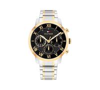 Multifunktionsuhr TOMMY HILFIGER "TH-OXFORD", gold (edelstahlfarben, schwarz), Armbanduhren, Herren, Quarzuhr, Armbanduhr, Herrenuhr, Edelstahlarmband, analog (90135300-0) edelstahlfarben, schwarz