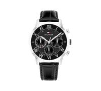 Multifunktionsuhr TOMMY HILFIGER "TH-OXFORD", schwarz, edelstahlfarben, Armbanduhren, Herren, Quarzuhr, Armbanduhr, Herrenuhr, Lederarmband, analog (50534537-0) schwarz, edelstahlfarben