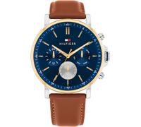 Multifunktionsuhr TOMMY HILFIGER "TYSON", braun (cognacfarben, blau), Armbanduhren, Herren, Quarzuhr, Armbanduhr, Herrenuhr, Lederarmband, analog (17968754-0) cognacfarben, blau
