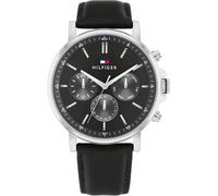 Multifunktionsuhr TOMMY HILFIGER "TYSON", schwarz, Armbanduhren, Herren, Quarzuhr, Armbanduhr, Herrenuhr, Datum, Lederarmband (23303067-0) schwarz
