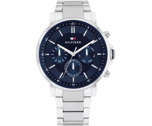 Multifunktionsuhr TOMMY HILFIGER "TYSON", silber (silberfarben, dunkelblau), Armbanduhren, Herren, Quarzuhr, Armbanduhr, Herrenuhr, Datum, Edelstahlarmband (35940567-0) silberfarben, dunkelblau