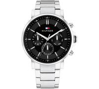 Multifunktionsuhr TOMMY HILFIGER "TYSON", silber (silberfarben, schwarz), Armbanduhren, Herren, Quarzuhr, Armbanduhr, Herrenuhr, Edelstahlarmband, analog, Tag (58722105-0) silberfarben, schwarz