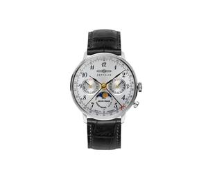 Multifunktionsuhr ZEPPELIN "LZ 129 Hindenburg Mondphase", schwarz, Armbanduhren, Damen, Multifunktionsuhr, Armbanduhr, Damenuhr, Mondphase, Lederarmband, Made in Germany (64508415-0)