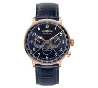 Multifunktionsuhr ZEPPELIN "LZ 129 Hindenburg Moonphase", blau (dunkelblau, roségoldfarben), Armbanduhren, Herren, Multifunktionsuhr, Armbanduhr, Quarzuhr, Herrenuhr, Datum, Mondphase, Made in Germany
