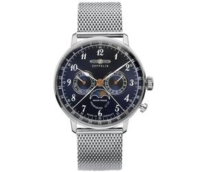 Multifunktionsuhr ZEPPELIN "LZ 129 Hindenburg Moonphase", silber (silberfarben, dunkelblau), Armbanduhren, Herren, Multifunktionsuhr, Armbanduhr, Quarzuhr, Herrenuhr, Datum, Made in Germany (30451739-