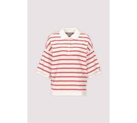 Poloshirt TOMMY HILFIGER "MULTISTP OVERSIZED SS POLO", Damen, Gr. L (42/44), multi stp ecru, fire rot, Single Jersey, Obermaterial: 100% Baumwolle, gestreift, oversize normal, Rundhals, eingesetzt ger