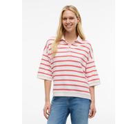 Poloshirt TOMMY HILFIGER "MULTISTP OVERSIZED SS POLO", Damen, Gr. S (36/38), multi stp ecru, fire rot, Single Jersey, Obermaterial: 100% Baumwolle, gestreift, oversize normal, Rundhals, eingesetzt ger
