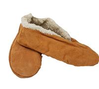 Mum Socken Mokassin-Hausschuhe, Hüttenschuhe, Schluffis, Leder, beige Innenfutter Webfell 35-47 (37)