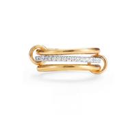 MUMREUES Gold Ringe Damen stapelbar 14K Gold plattiert - Verzahnte Weißgold/Gelbgold Zirkonia Schmuck Stacking Ringe Geschenkbox Größe 50-62