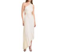 Mumuj Mädchen V Ausschnitt Umstandskleid Damskie Einfarbiges Damen-Kleid mit One-Shoulder-Ausschnitt und plissiertem, hohlem, schmalem, langem Kleid Women Festliches Sundress Damen Kurz (White, L)