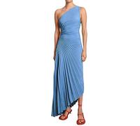 Mumuj Mädchen V Ausschnitt Umstandskleid Damskie Einfarbiges Damen-Kleid mit One-Shoulder-Ausschnitt und plissiertem, hohlem, schmalem, langem Kleid Women Festliches Sundress Damen Kurz (Blue, L)