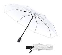 Mumusuki Durchsichtiger Regenschirm Transparent, Taschenschirme Mit 8 Rippen, 105cm Schwarz Faltender Regenschirm, Winddichter und Auf-Zu-Automatik, Automatikschirm für Reisen, Geschenkideen