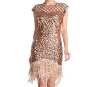 MUNAFIE Pailettenkleider für Damen 20er Jahre Kleid Glitzerkleid Fransenkleid 1920er Gatsby Charleston Flapper Party Kleider Kostüm Damen Champagner-M
